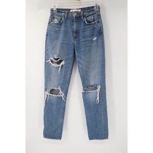 reformation jeans womens 24 Julia high cigarette blue distressed destroyed denim